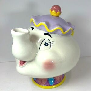 Vintage Disney Mrs Potts Ceramic Tea Pot Coin Piggy Bank Beauty And The Beast 8”